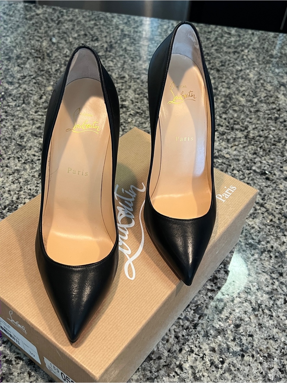 Christian Louboutin Black Leather Pointed-Toe Stiletto with Red Sole - Picture 3 of 8